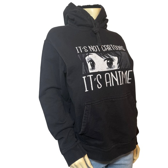 Port & Company It's Not Cartoons It's Anime Black Graphic Hoodie Sweatshirt M - Picture 2 of 7